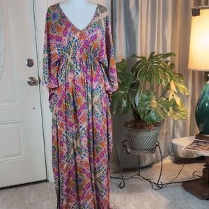 NATURAL LIFE Vibrant Floral Maxi Kaftan Style Dress NWT